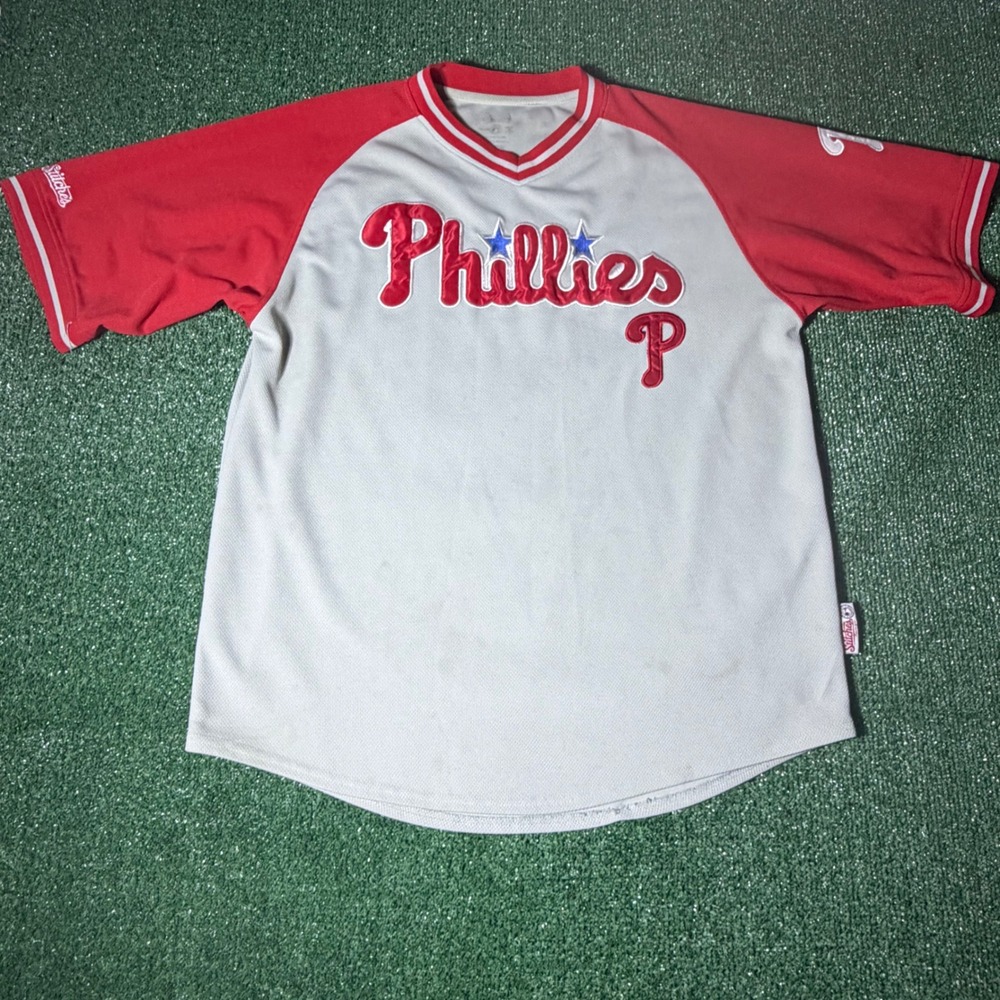 Y2K Stitches Philadelphia Phillies Baseball Jersey  Grey Red Mesh Mens Large
